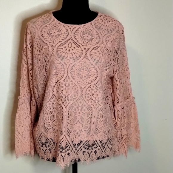 NWOT Worthington blush pink lace blouse 3/4 sleeve gorgeous! - Picture 1 of 9
